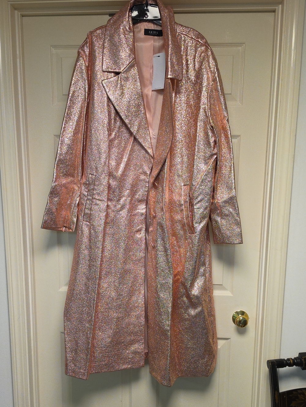 AKIRA Metallic Pink Metallic Trench Coat